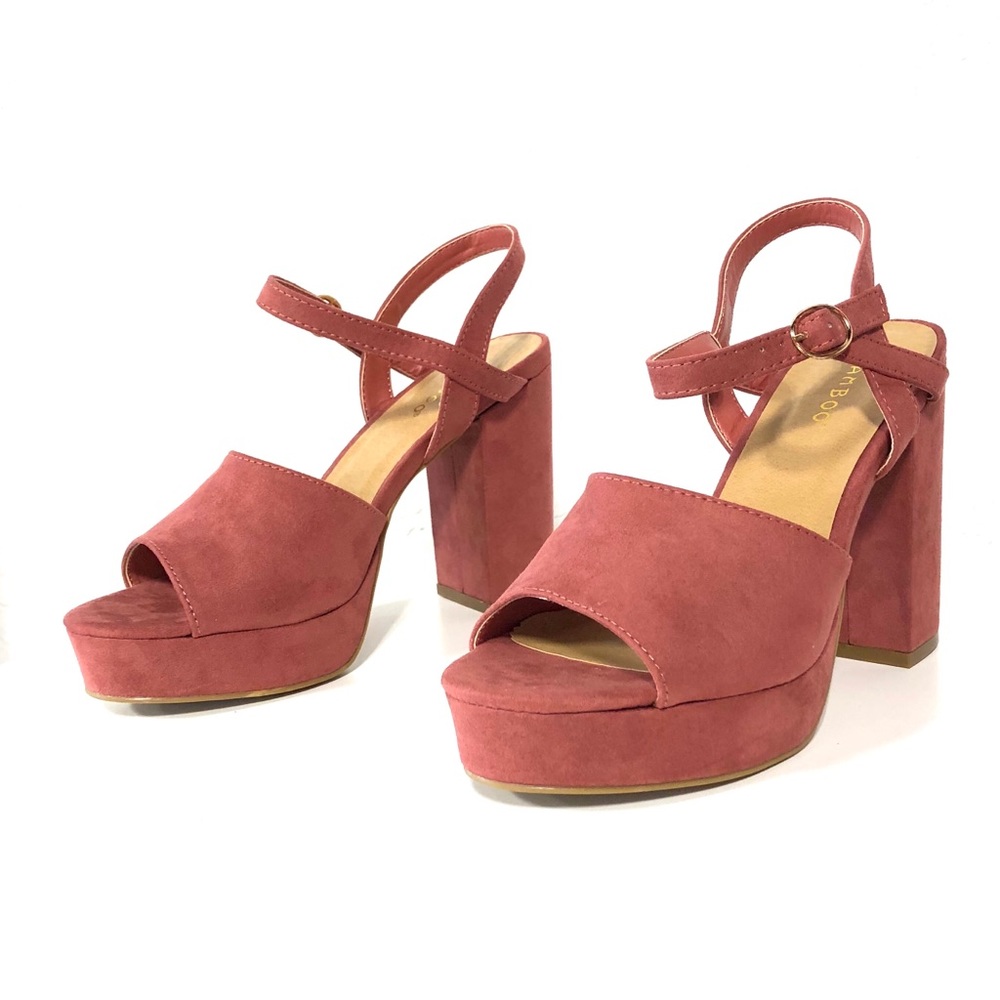Bamboo Mauve Platform Block Heels - Picture 2 of 4